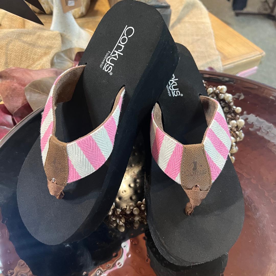 Take a Dip Pink Stripe Wedge Flip Flops