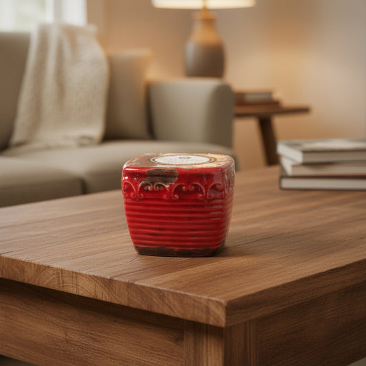 Vintage Red Square Peppermint Twist Candle Filled Pot