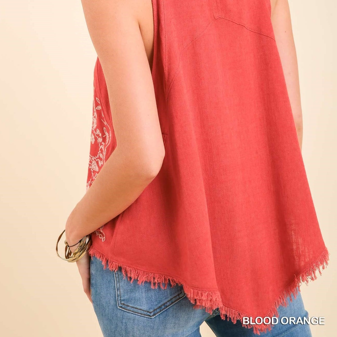 Embroidery Halter Linen with Back Keyhole Top