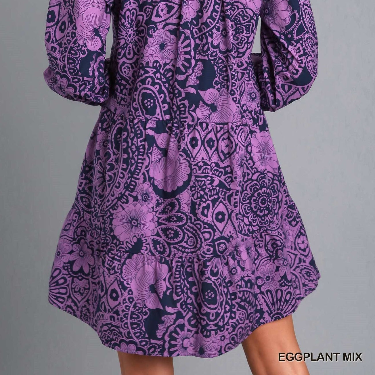 Mixed Print Flutter Ruffle Long Sleeve Dress- REG & PLUS SIZES