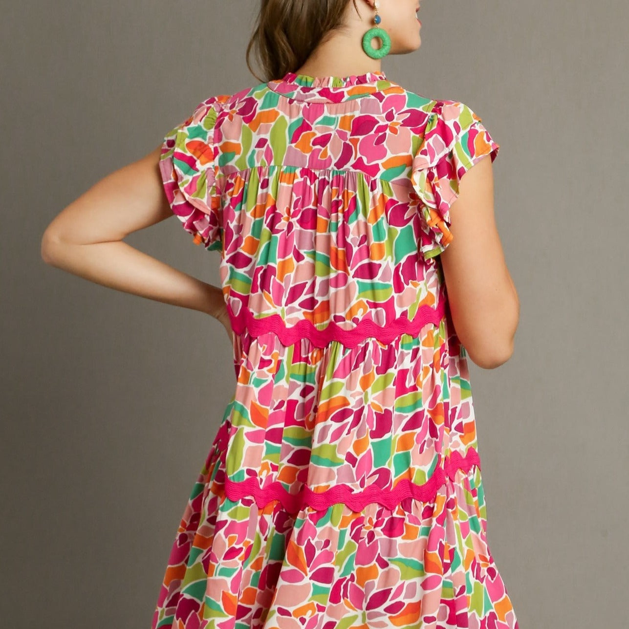 Abstract Print Tiered Split Ruffle Dress- REG & PLUS SIZES