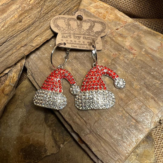 Vintage Santa Metal Red Bling Earrings