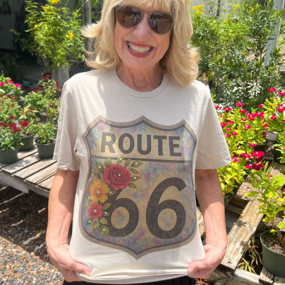 Sand Route 66 Tee with Rhinestone Accents