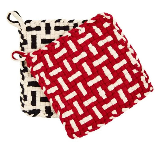 Woven Pot Holders Set of 2 Black & Red