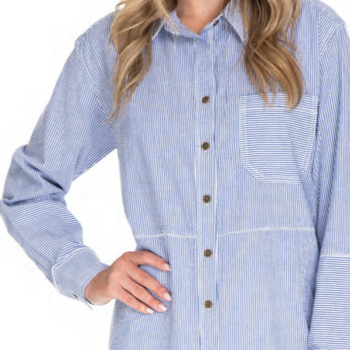 Stripe Patchwork Button Up Top