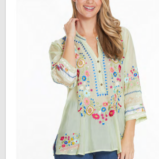 Embroidered Front Floral Printed Back 3/4 Sleeve Tunic