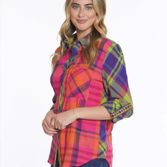 Mixed Plaid Button Up Shirt