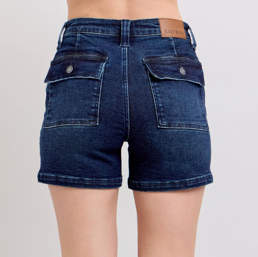 High Waist Back Flap Pocket Shorts