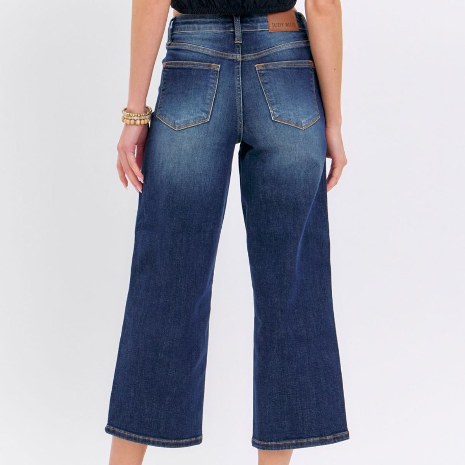 Mid Rise Tummy Control Crop Wide Leg Jeans