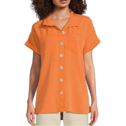 Solid Melon Button Front Camp Shirt