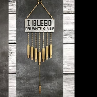 I Bleed Red, White, and Blue Bullet Windchime .50 BMG