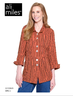 Ali Miles Printed Woven Crinkle Button Tunic