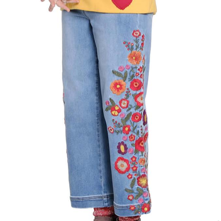 Embroidered Wide Leg Crop Jean