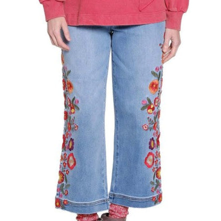 Embroidered Wide Leg Crop Jean