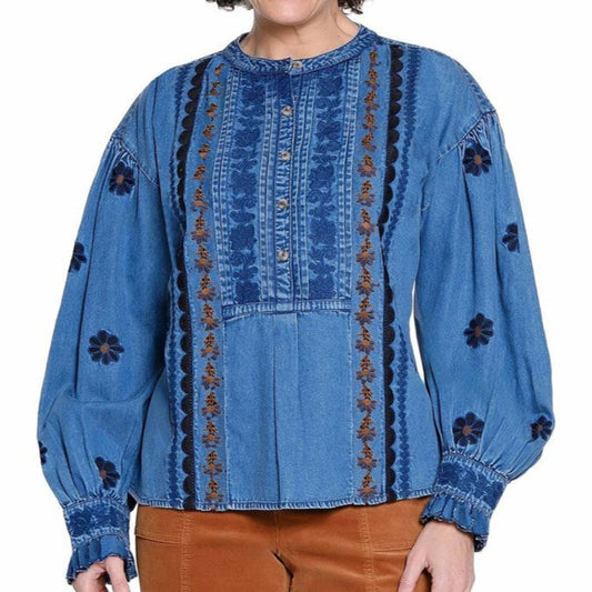 Split Neck with Embroidery Top