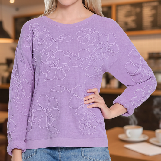 Cord Embroidery Pullover Top Light Purple