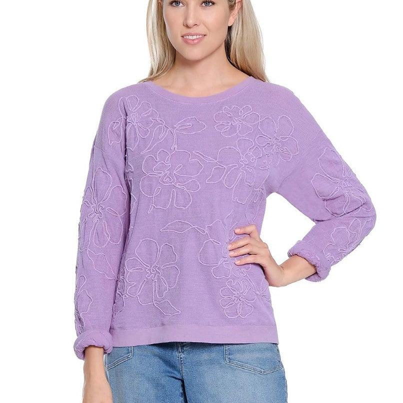 Cord Embroidery Pullover Top Light Purple