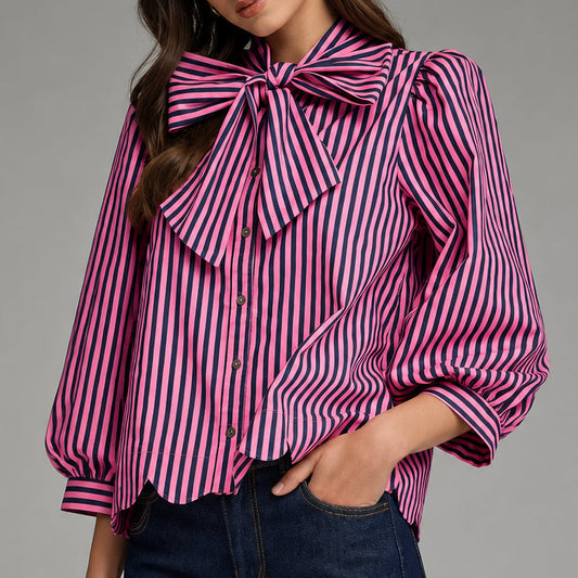 Entro Bow And Striped Top