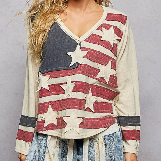 Double Gauze American Flag Patch Top