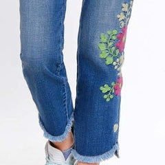 Asymmetrical Hem Crop Jean with Embroidery