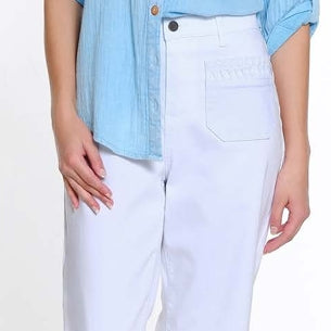 Wide Leg Crop with Pleated Patch Pocket