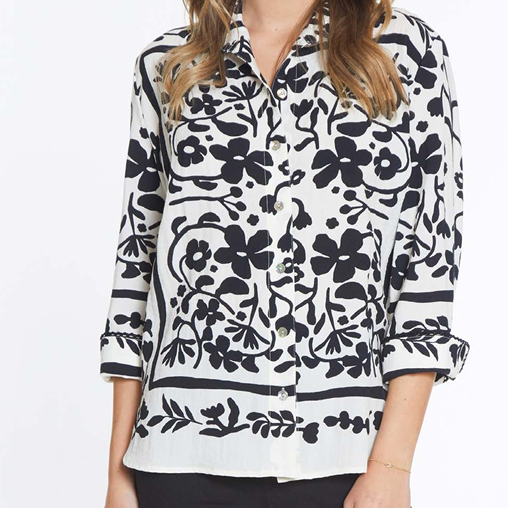 Border Print Button Up V Collar Shirt