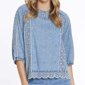 Embroidered Chambray Top