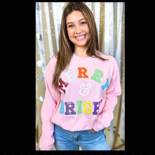 Merry & Bright Rhinestone Graphic Sweatshirt