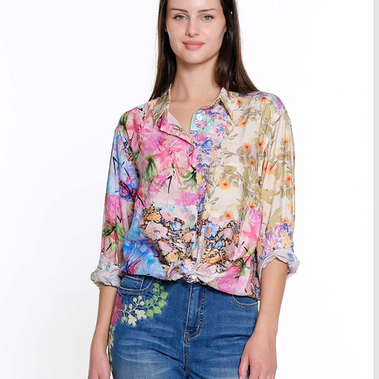 Patch Print Button Up Shirt