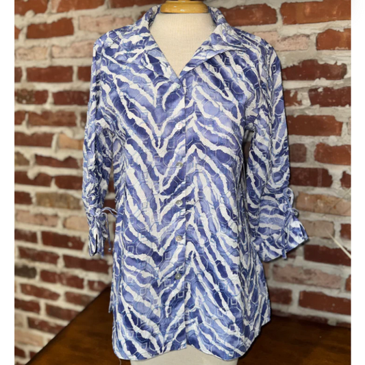 Zebra Print Button Front Cinch Sleeves