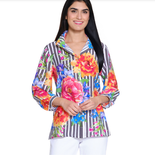 Floral & Stripe Button Front Shirt