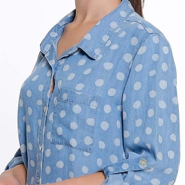 Polka Dot Button Front Denim Top