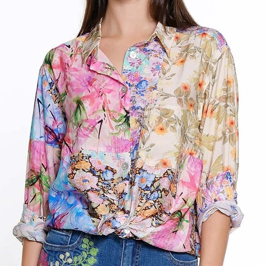 Patch Print Button Up Shirt