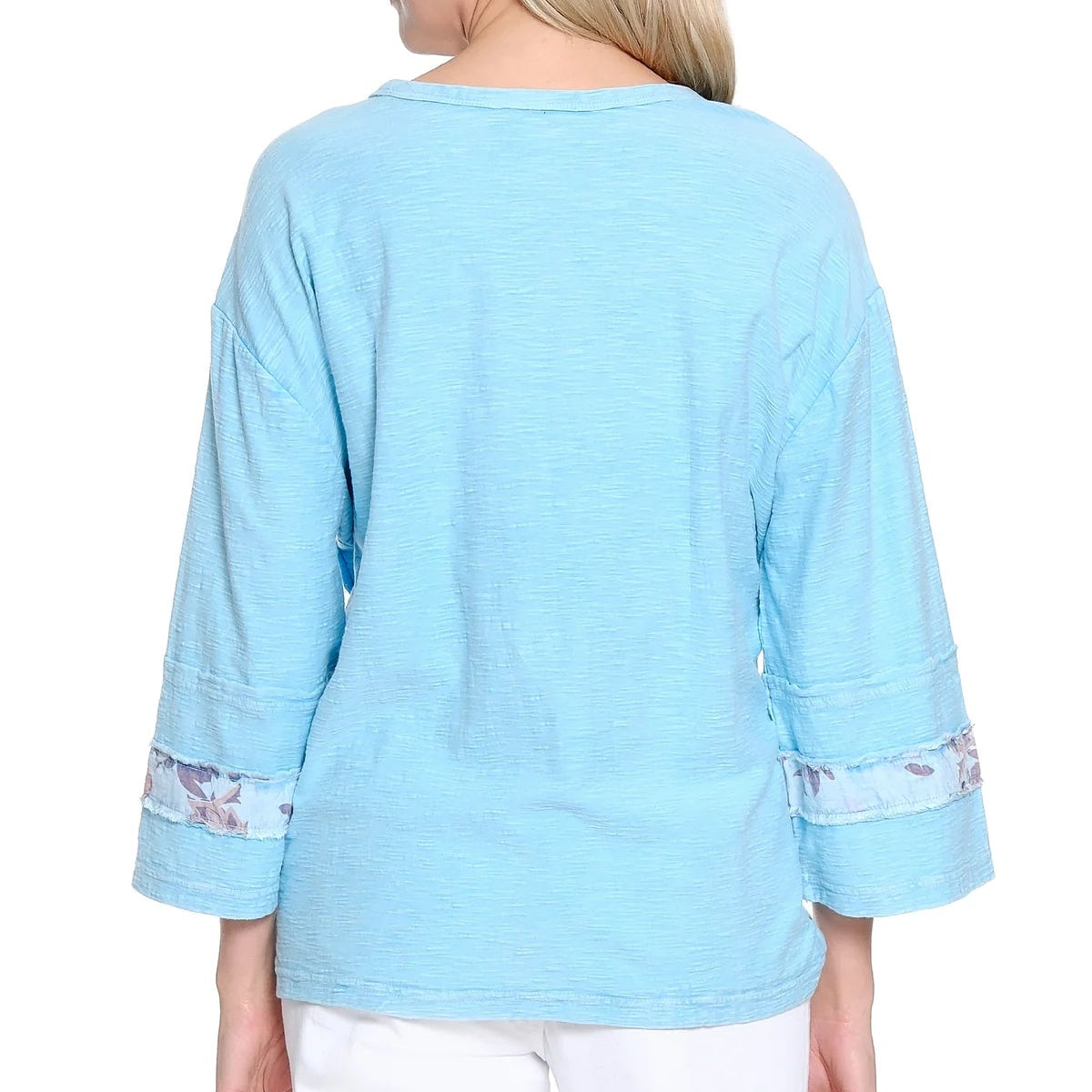 Dyed Flower Applique Knit Top Sweatshirt - Light Blue