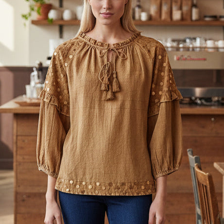 Tie Neck Raglan Sleeve Top
