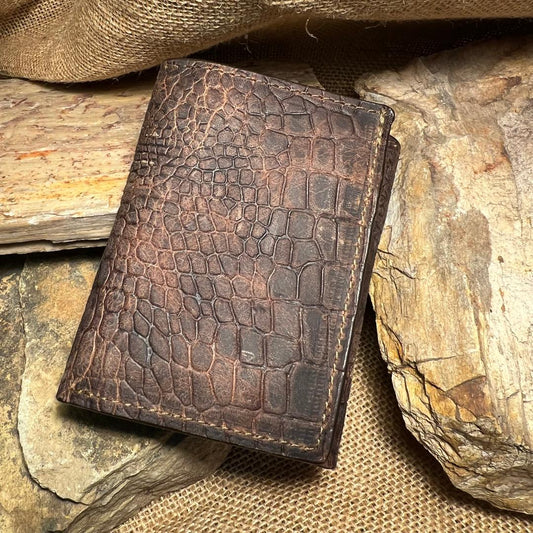 Tri-Fold Gator Embossed Leather Wallet