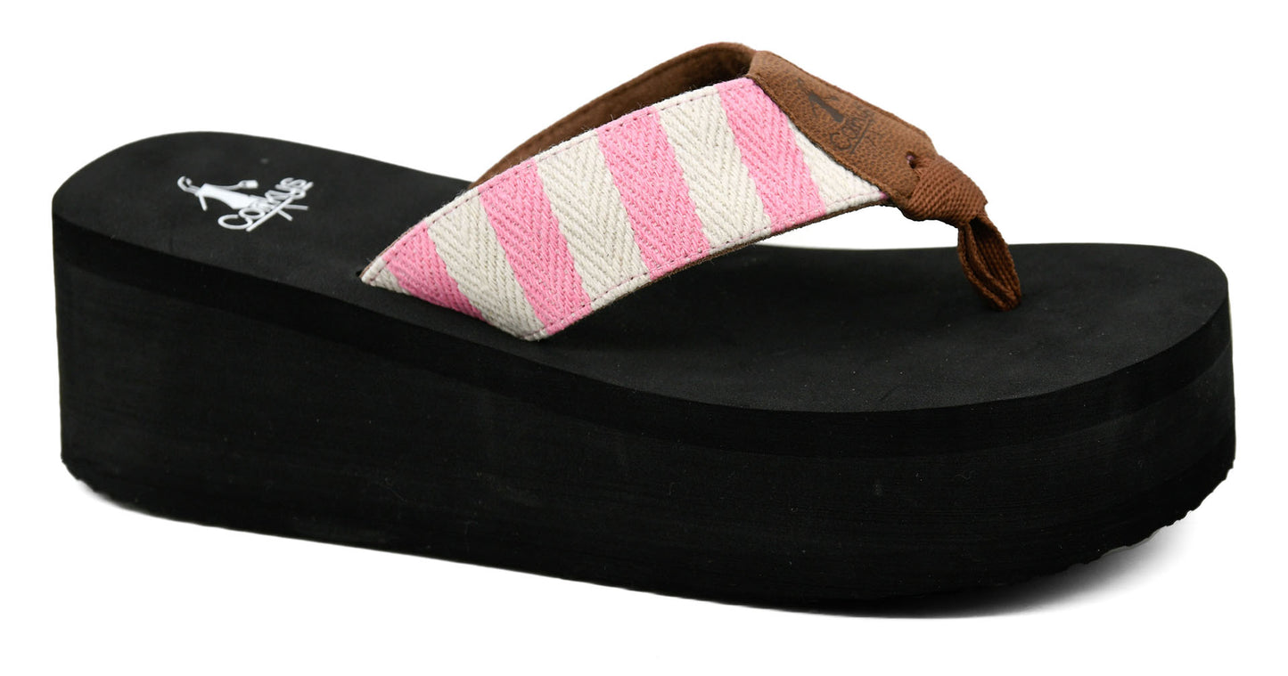 Take a Dip Pink Stripe Wedge Flip Flops