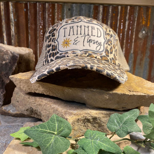 Embroidered TANNED & Tipsey Leopard Cap