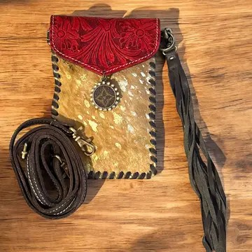 Tooled Cowhide Phone Crossbody-Red