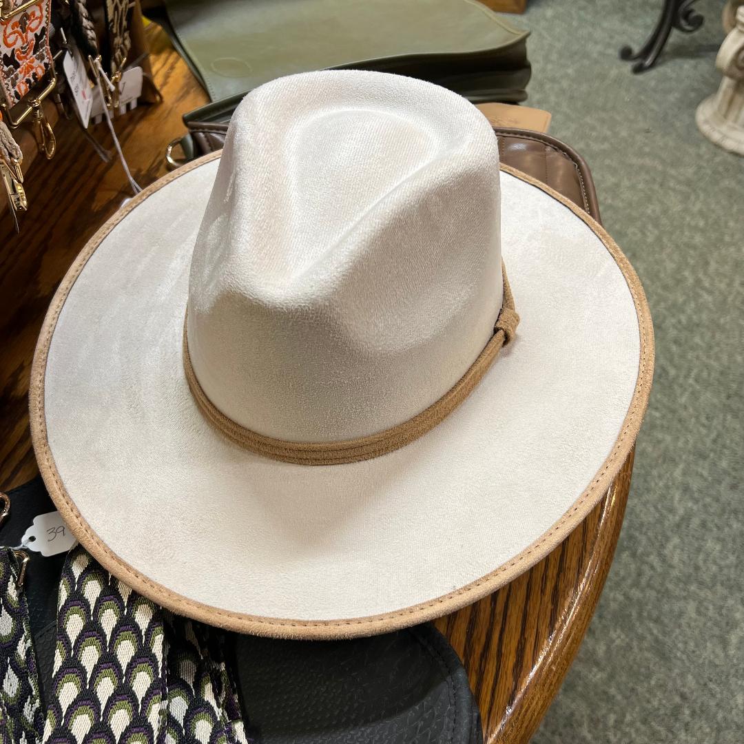 Vegan Suede Ivory + Cappuccino Rancher Hat