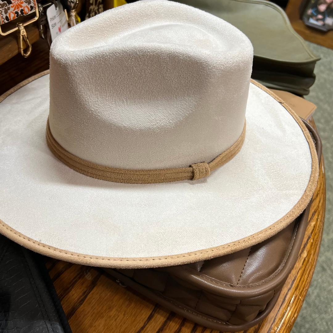 Vegan Suede Ivory + Cappuccino Rancher Hat