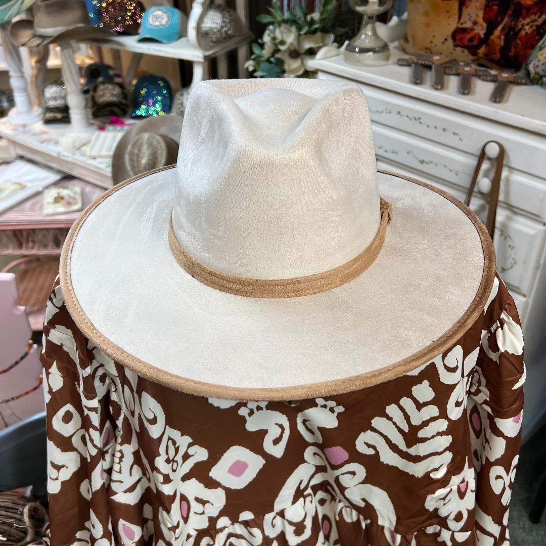 Vegan Suede Ivory + Cappuccino Rancher Hat