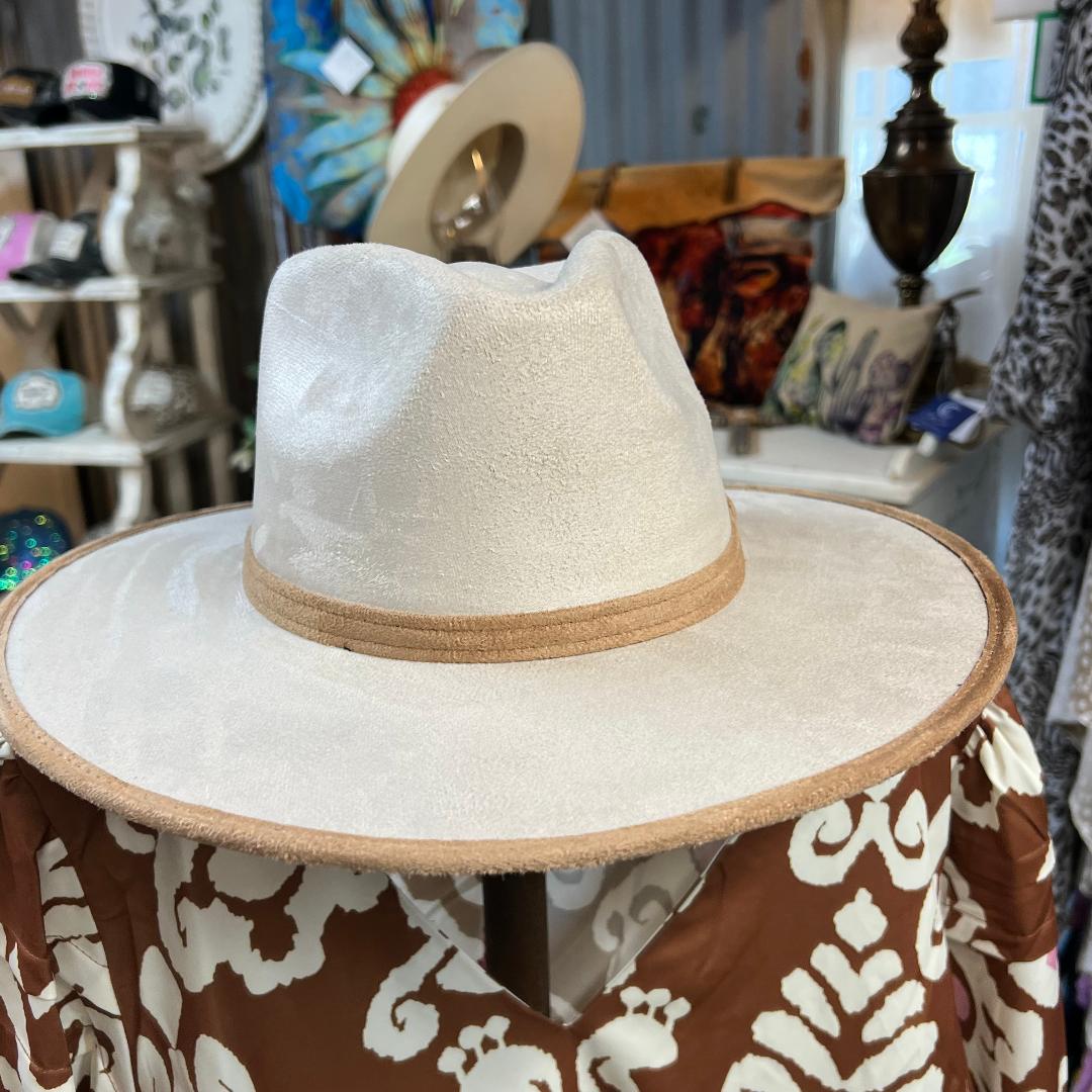 Vegan Suede Ivory + Cappuccino Rancher Hat