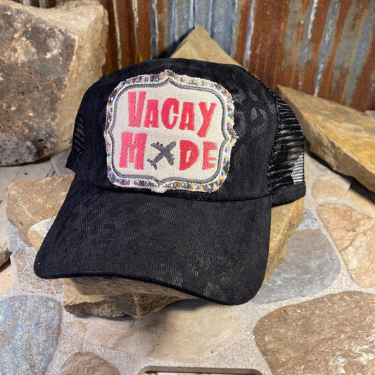 Vacay Mode Embroidered Black on Black Leopard Cap