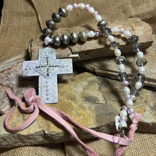 Large Rhinestone Metal Cross Necklace