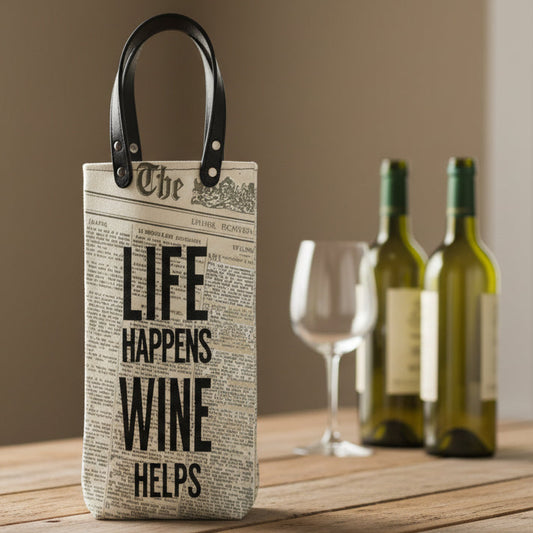 Life Happens Wine Helps Canvas Wine Tote