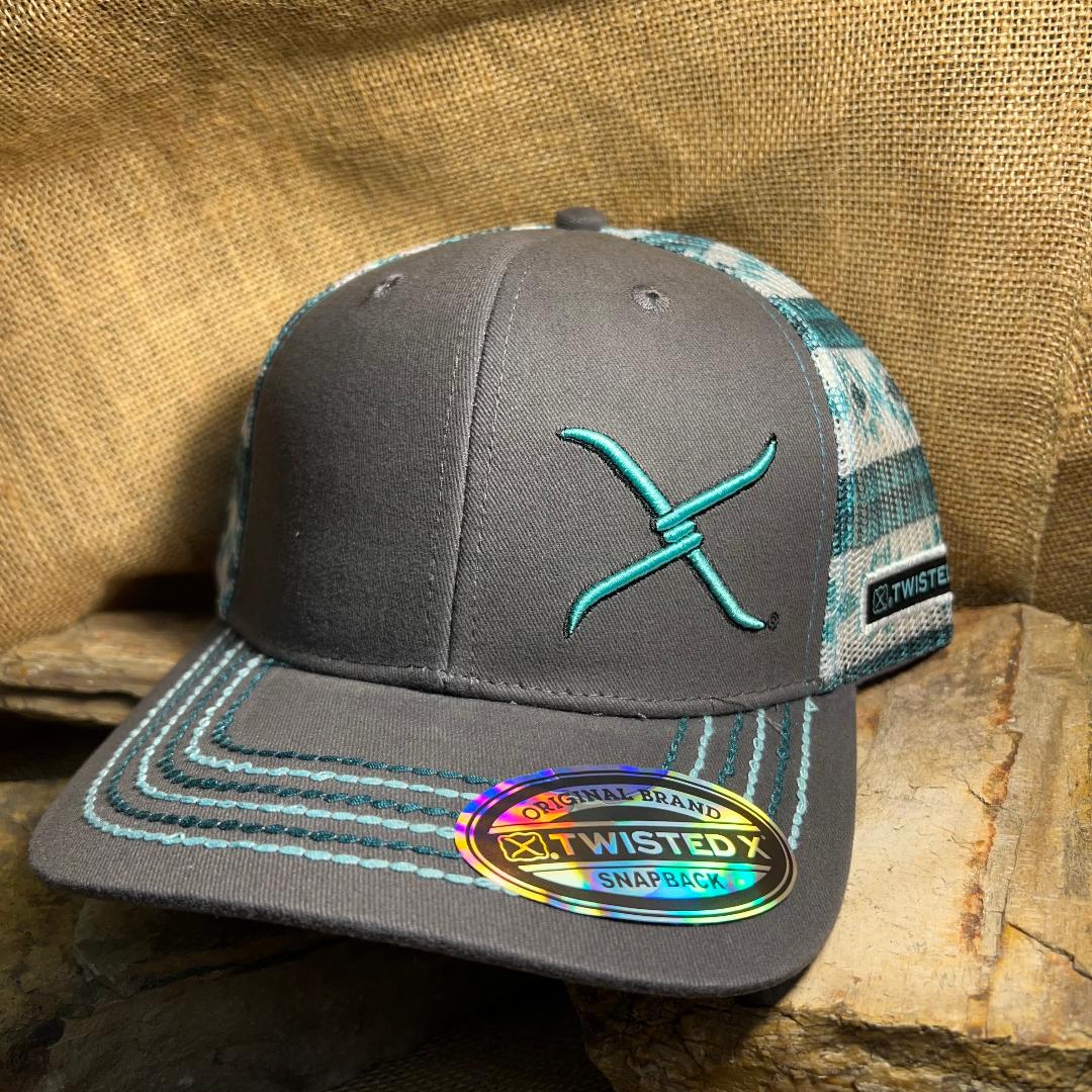 Gray and Turquoise Southwest Adjustable Ball Cap