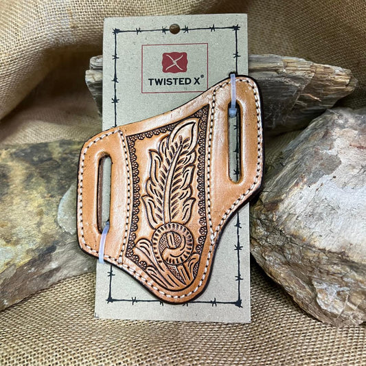 Tooled Feather and Floral Leather Pancake Knife Sheath