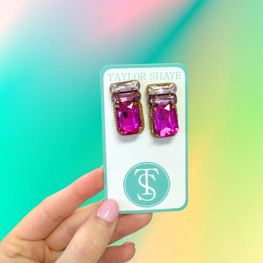 Pink Crystal Gem Stud Earrings