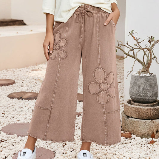 Floral Patch Mineral Washed Terry Knit Cropped Pants